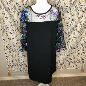 Roz & Ali black embroidered bell sleeve dress 16